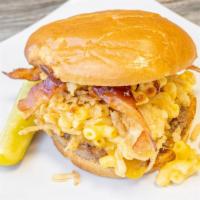 Mac 'N Cheese Burger · 1/3 lb. angus, mac and cheese, bacon, French fried onions, melted cheddar cheese, sweet baby...