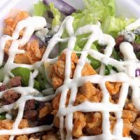 Buffalo Chicken Salad · 4 oz of diced chicken marinated in Mama Z's Buffalo Mild Sauce. Served on a bed of romaine l...