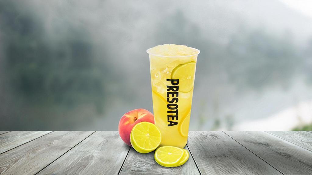 White Peach Fruit Tea · A light oolong tea infused with white peach fragrance with lemon and lychee coconut jelly.