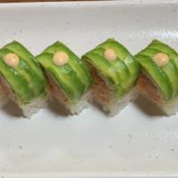 *Spicy Tuna Wrap Avocado Roll · Spicy tuna, shrimp and snow crab, topped with sliced avocado and spicy mayonnaise, soy paper...