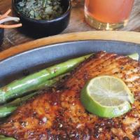 Korean Salmon · wok-seared salmon, asparagus, sesame-garlic glaze