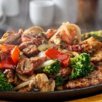 Blackened Chicken & Pork · broccoli, red bell peppers, onions, mushrooms, spicy ginger-soy