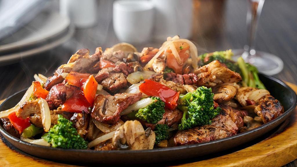 Blackened Chicken & Pork · broccoli, red bell peppers, onions, mushrooms, spicy ginger-soy