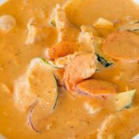Panang Curry · Panang curry paste with coconut milk, zucchini, carrot & bell pepper. Bamboo-shoot, snow pea...