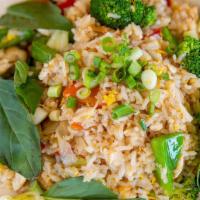Basil Fried Rice · Jasmin rice with egg, carrot, onion, cabbage, broccoli & basil