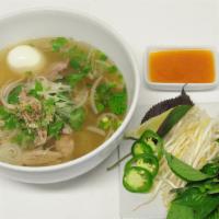 Duck Pho · Homestyle Vietnamese noodle soup. Served with fresh bean sprouts, lime, jalapeño, basil, shi...