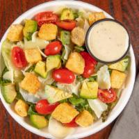 Avocado Caesar · Mixed greens, cherry tomatoes, diced avocado, croutons, parmesan cheese flakes and our house...