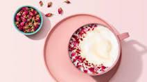 Vanilla Rose Latte · Double espresso, vanilla, and rose syrup, and steamed milk. Topped w/ dried rose petals.