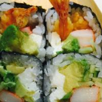 Ebi Gao (6 Pcs) · IN: Shrimp tempura, Krab, Avocado, Cucumber, Cream cheese
SAUCE: White sauce, Sweet sauce
