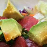 Special Salmon Salad · House salad, avocado, raw salmon, ginger dressing