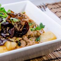 Phing Sha (Sautéed Beef Or Chicken With Bean Thread ) · Sliced beef or chicken sautéed with bean thread and black auricular mushrooms & scallion. Se...
