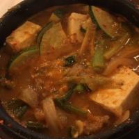 Soybean Paste Soup (된장찌개) · Soybean paste, clam, beef, tofu + rice & side dishes