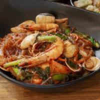 Spicy Japchae (매운잡채) · Starch Noodle, Zucchini, Cabbage, Carrot, Onion, Green Onion, Shrimp, Clam
