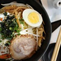 Miso Ramen · Ramen noodles in miso-based soup topped with chashu pork (marinated braised pork belly) and ...