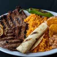 Platter · Meat, beans, rice, tortillas, side salad
