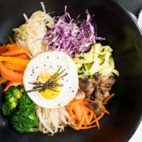  Bibimbop · With beef bulgogi, assorted vegetables, pan-fried egg over steamed rice.