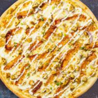 Ride The Buffalo Chicken Pizza  · Buffalo sauce, juicy chicken, mozzarella, marinara, chopped garlic, fresh basil, and extra v...