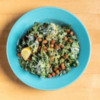Kale Caesar Salad · Vegan. Made without gluten. House made Caesar dressing, roasted chickpeas, nutritional yeast...