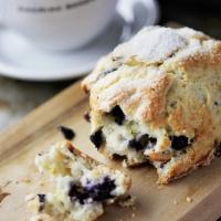 Blueberry Scone (Each) · Our delicious buttermilk scone studded with sweet, tangy blueberries and laced with orange z...