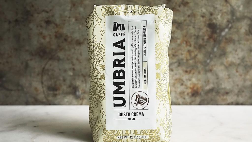 Gusto Crema Whole Bean Coffee (12 Oz) · Gusto Crema from Caffe Umbria is a medium roast with notes of milk chocolate, cream and dried fig. Primary origins are Brazil, Colombia and Guatemala.