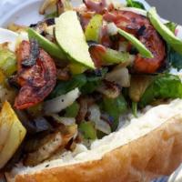 Vegetarian Sandwich · Grilled with onion, bell pepper, tomato, spinach, mayo, salt, green bell pepper, avocado, an...