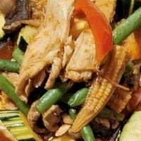Jungle Curry** (No Coconut Milk) · Grilled Chicken Breast, Mushroom, Green Beans, Zucchini, Red Peppers, Kra Chai Root, and Bas...