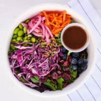 Power Salad · Blueberries, Dried Cranberries, Red Cabbage, Edamame, Pickled Red Onion, Carrot, and Sunflow...