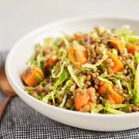 French Lentil Salad · French Lentils, Yams, Brussels Sprouts in a Balsamic Vinaigrette.