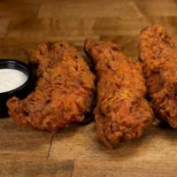 Tenders - Plain · 3 crispy fried chicken tenders plain.  Comes with a side sauce of your choice.
