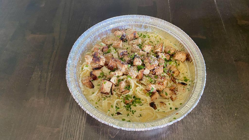 Classic Alfredo · Our house-made version of the creamy, cheesy classic! Made with. Romano Cheese, Cream, Roasted Garlic & Black Pepper, tossed in. any pasta of your choice. Add Grilled Chicken for $4.95