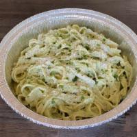 Pesto Pasta · Our house-made favorite sauce blending classic basil pesto. with cream and Romano Cheese, to...