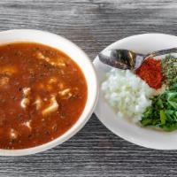 Menudo* · Red or white served with cilantro ＆ onions.