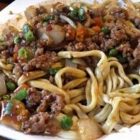 Noodles With Soy Bean Paste · Pork, paste sauce, soy bean, green onion, broccoli and garlic.