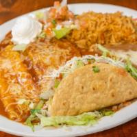 One Cheese Enchilada, Beef Taco & Chile Relleno · 