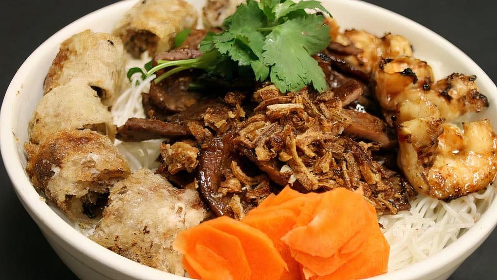 Combination Bowl · Vietnamese egg rolls, grilled: pork, beef and shrimp.