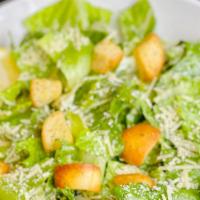 Side Caesar Salad · Fresh romaine, Caesar dressing, croutons and parmesan cheese.