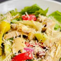 Antipasto Salad · Spring greens, house marinated Mediterranean vegetables and parmesan cheese. Served with our...