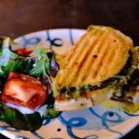 Basil Pesto Panini · ham + tomato + mozzarella cheese + basil pesto + honey