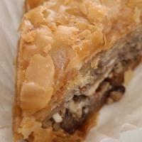 Baklava · Rich sweet pastry with layers of filo filled with walnuts and sweetened with honey.