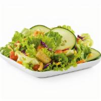 Side House Salad · Diced tomato, sliced cucumber, shredded Cheddar cheese and croutons on mixed greens with cho...