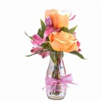 Petite Jar  · Arrangement made with natural flowers.

3 mixed colored roses 
3 mixed colored companion flo...