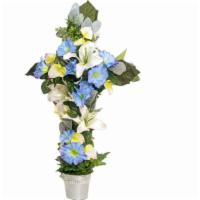Caring Thought (Blue) · This arrangement is made with silk beautiful flowers.

Size: 
Height 25 inches 
Wide: 16 inc...