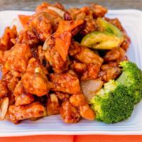 General Chicken · Crispy breaded chicken with broccoli, bell peppers, onion, and pineapple glazed with spicy t...