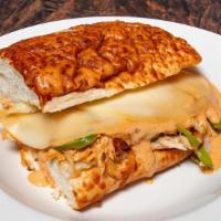 Chipotle Chicken Sandwich · A fresh baked Asiago bun, piled high with grilled, sliced chicken breast. Topped with melted...