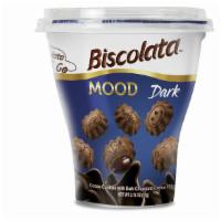 Biscolata Mood Dark Chocolate Filled Cookies 2.12 Oz · A CRISP COOKIE SHELL - MILK CHOCOLATE CREAM FILLING - MOOD EMOJIS ON THE COOKIE