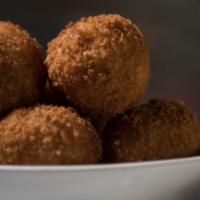 Cheesy Mash Potato Balls · Homemade with melted cheese & a crispy deep fried panko crust. Served with chipotle cheese s...