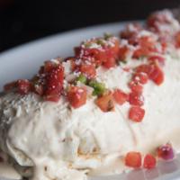 Green Chiles · Anaheim peppers with chorizo,melted cheese, jalapeño cream sauce & pico