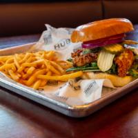 Bayros Spicy Chicken · Habanero ranch seasoned chicken tenders with spring mix, buttermilk ranch, red onion, pickle...