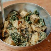 Sm Kale Saag 'Paneer' Bowl (Gf) · OTA Tofu ‘Paneer,’ Simmered in Kale and Sunflower Seed Curry