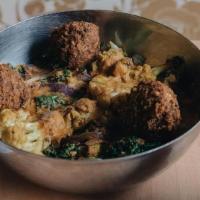 Lg Kofta Bowl (Gf) · Lentil Kofta, Roasted Cauliflower, Kale and Onions in our Tikka Curry